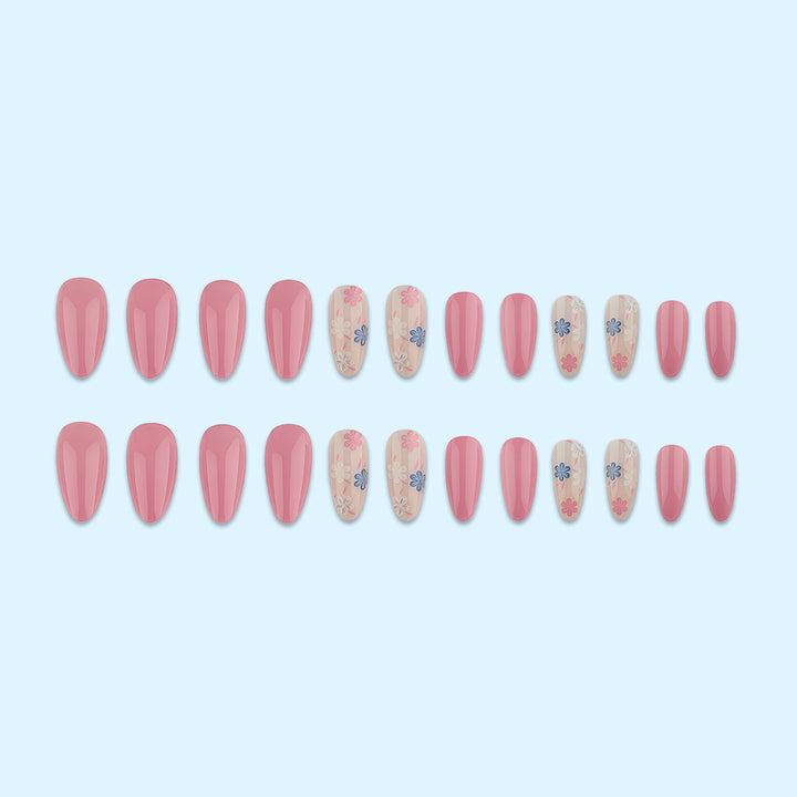 Stylish almond-shaped artificial nails with floral patterns Bowlift