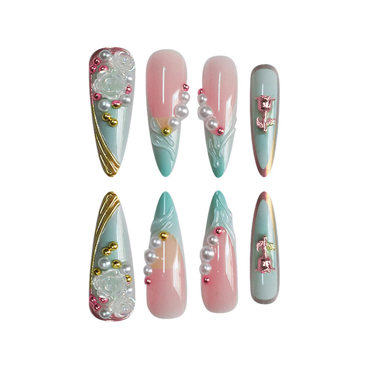 Decorative Long Stiletto Press-On Nail Art Bowlift