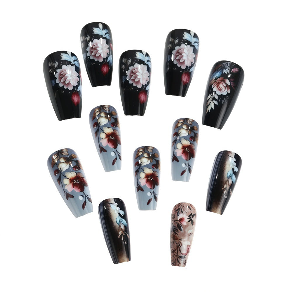 Artificial nails with floral design and luxurious finish Bowlift
