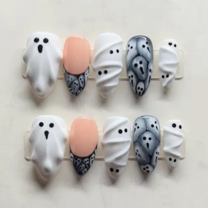 Artistic Ghost-Themed Press-On Nail Set Bowlift
