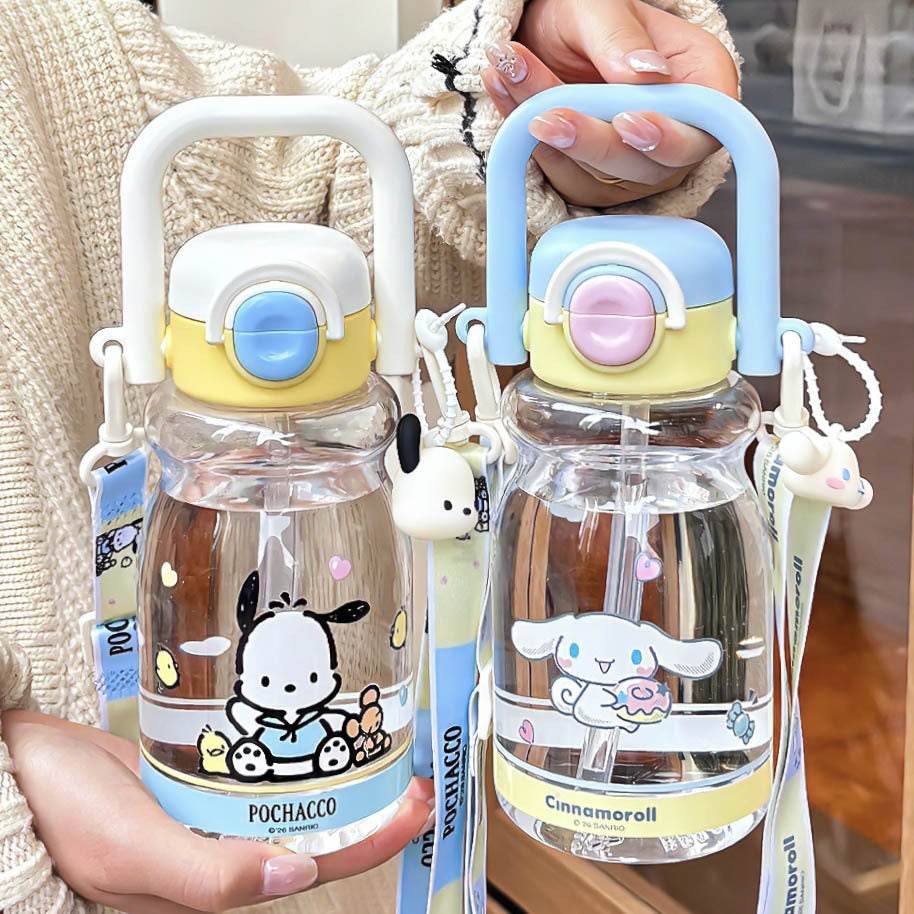 Women's water bottle with high-quality silicone carrying handle and playful character design Bowlift