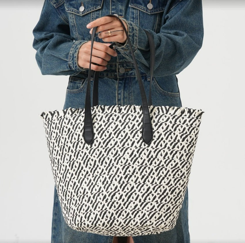 Multifunctional Basket Shopper with Elegant Leather Handles Bowlift
