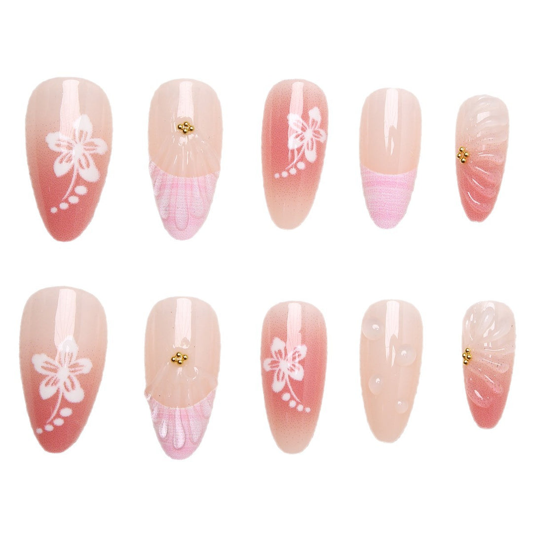Artificial Nail Set with Floral Designs and 3D Decorations Bowlift