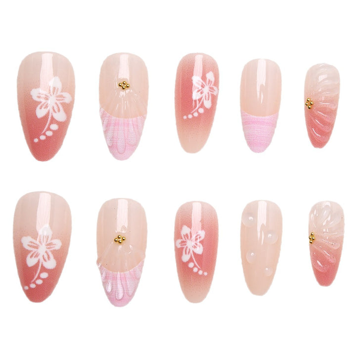 Artificial Nail Set with Floral Designs and 3D Decorations Bowlift