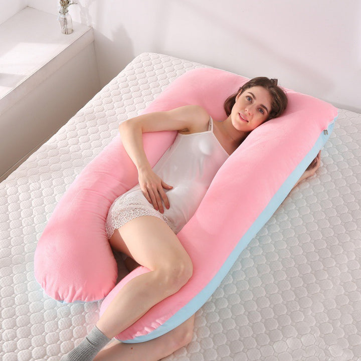 ergonomic U-shaped full-body maternity support pillow with removable washable velour cover and adjustable inner bolster Bowlift
