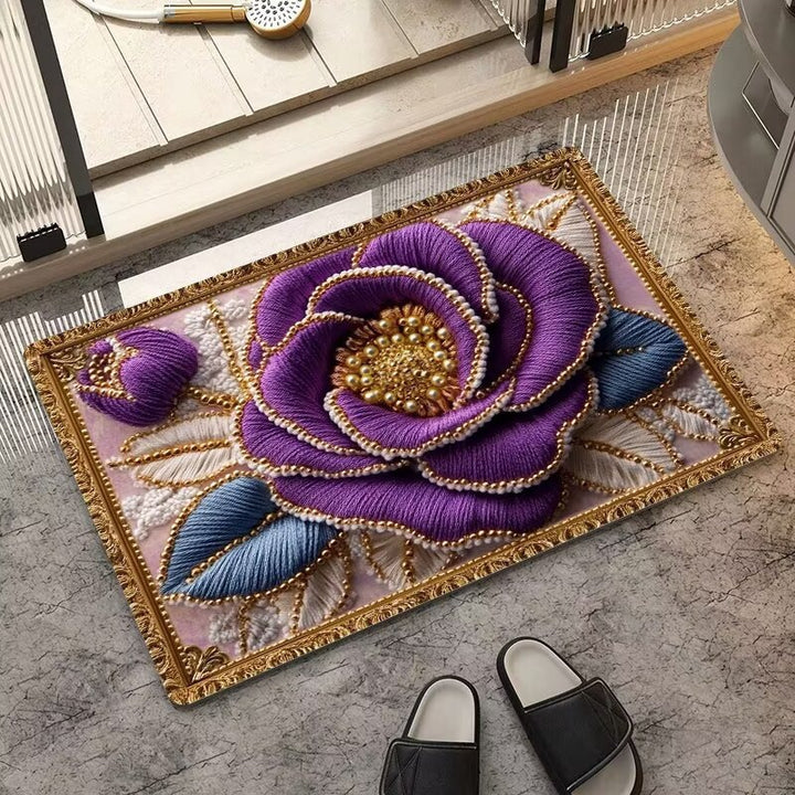Luxurious Embroidered Floral Area Rug Bowlift