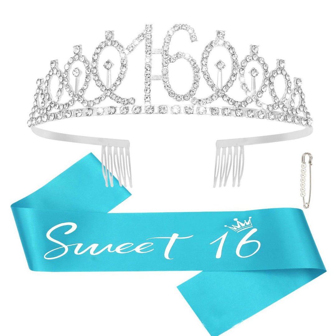 Women's birthday crown and sash set with glitter stones Bowlift