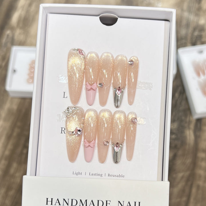 Handmade Press-On Nail Set with Decorative Accents Bowlift