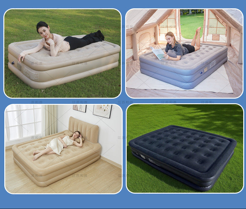 automatic inflate double flocked air mattress with integrated electric pump and raised edge comfort Bowlift