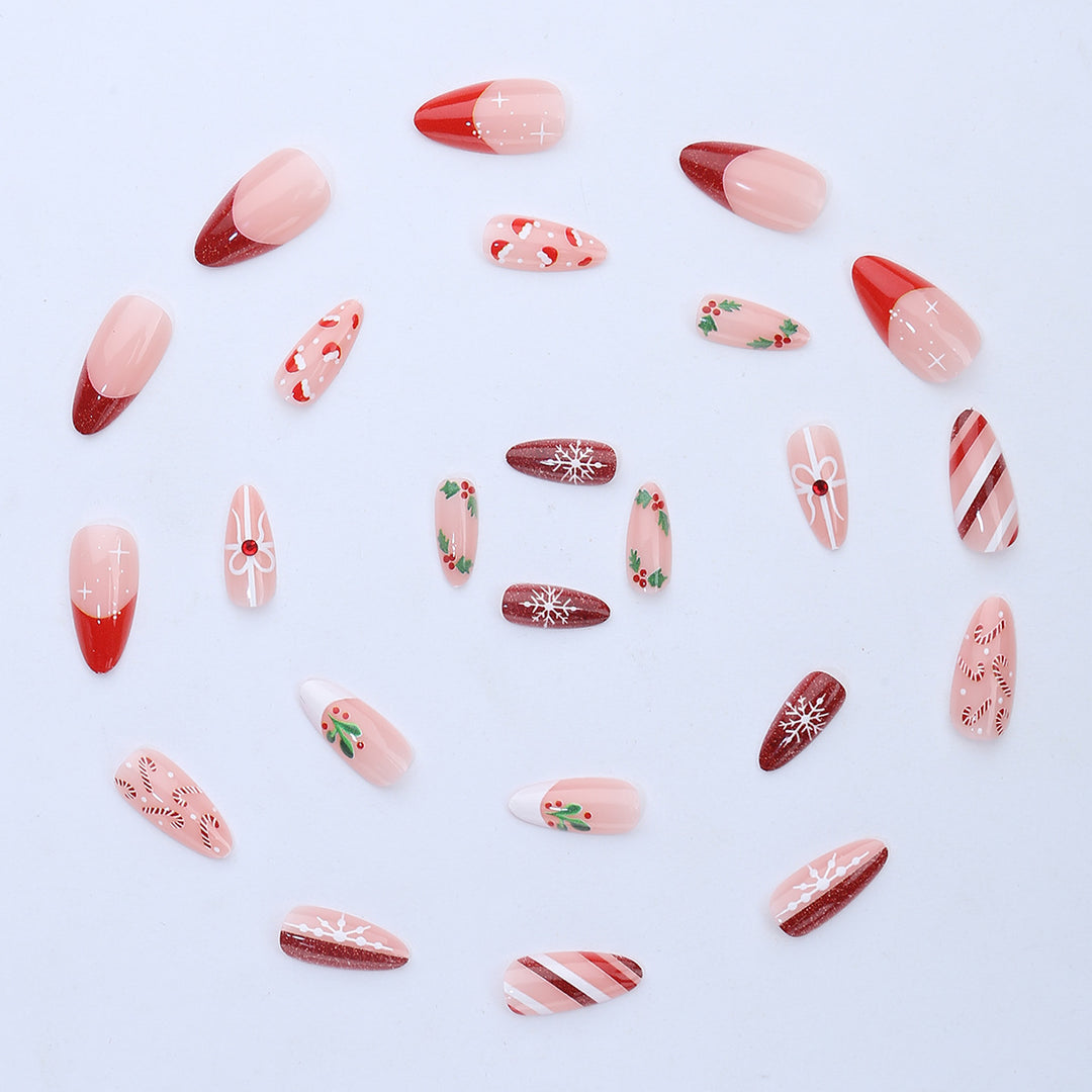 Art nail set with festive candy cane and Christmas motifs Bowlift