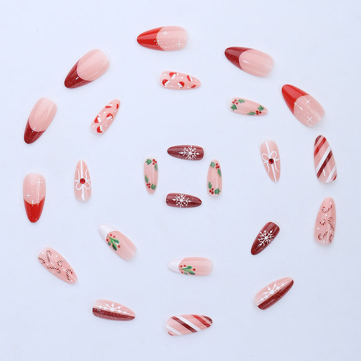 Art nail set with festive candy cane and Christmas motifs Bowlift