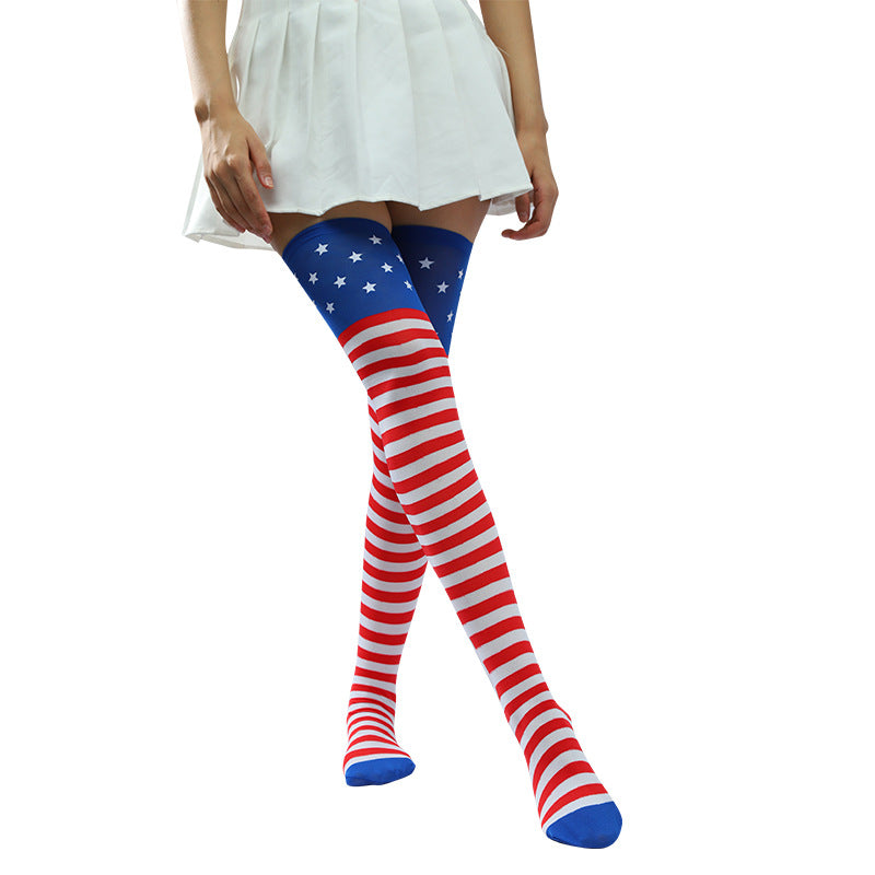 Women's thigh-high stockings with star pattern, elastic silicone top and seamless toe Bowlift