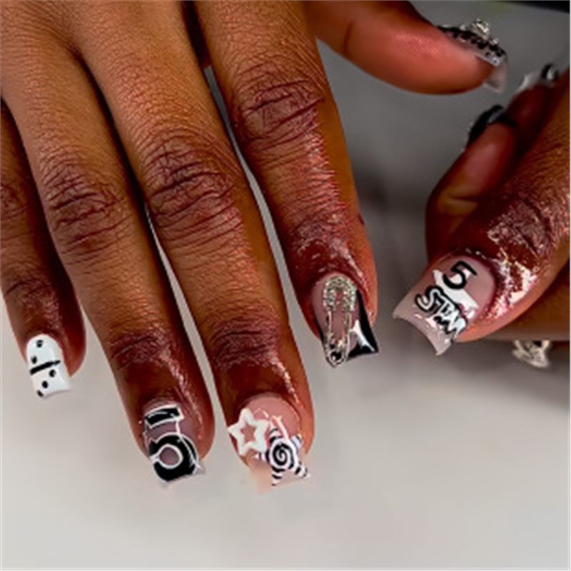 Artistic Press-On Nail Set with Premium Embellishments Bowlift