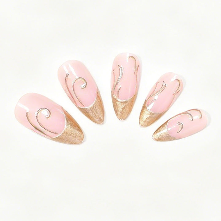 Elegant Gold Accented Press-On Nail Art Bowlift