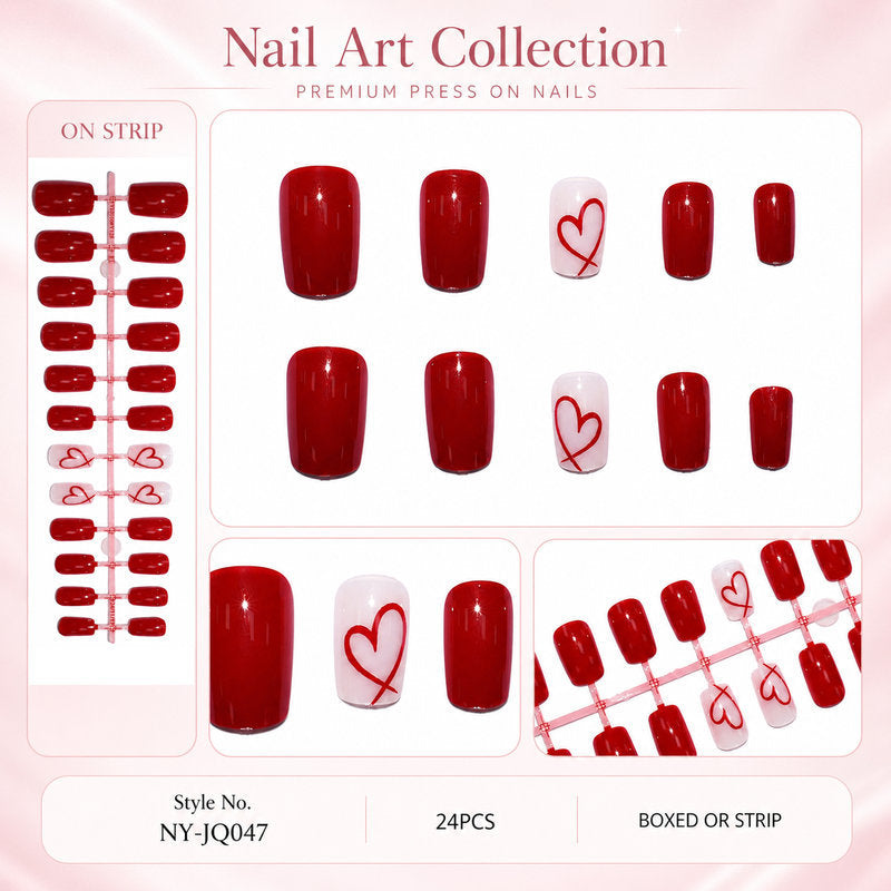 Premium Press-on Nails with Heart Design Bowlift
