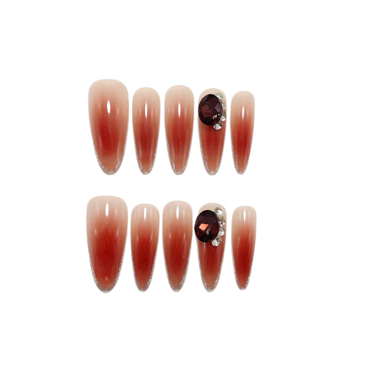 Glittering artificial nails with elegant tip design and crystal decoration Bowlift