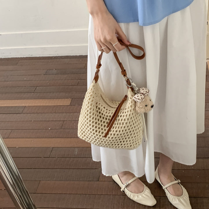 Trendy Mesh Bag with Leather Accents Bowlift