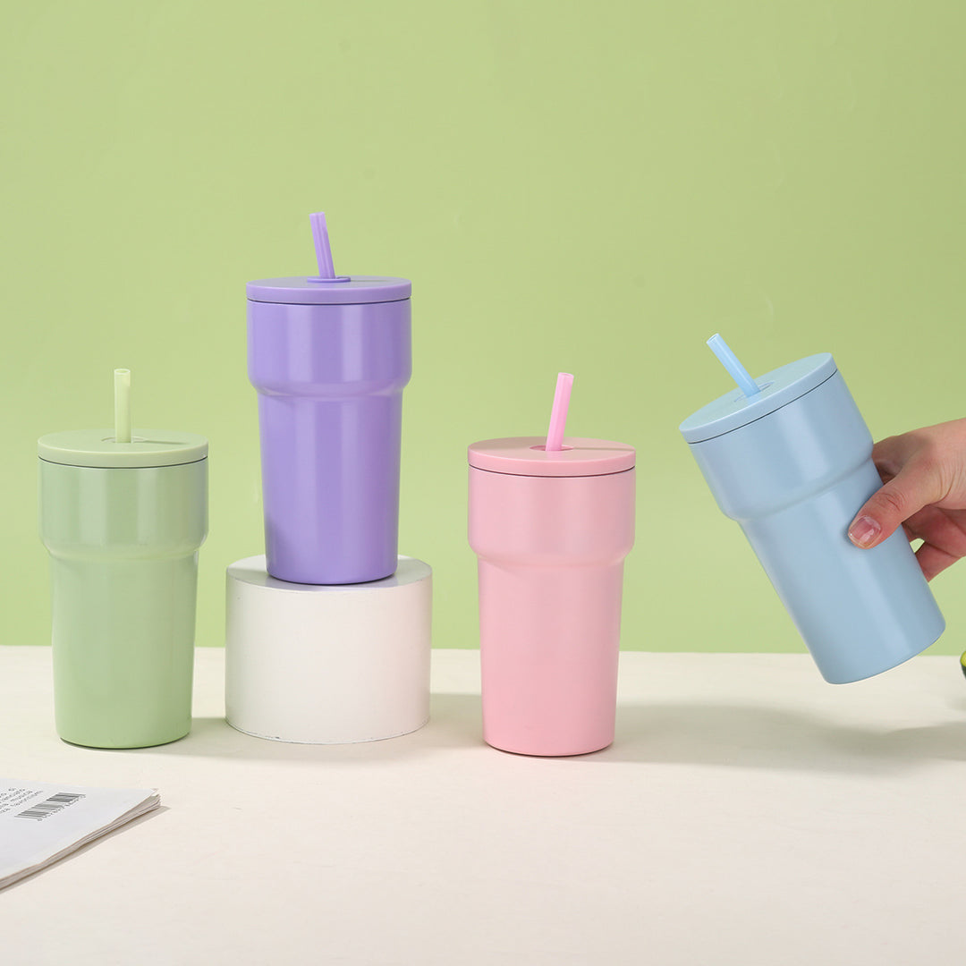 Unisex Insulated Drinking Cup with Dust Protection Lid and Straw Bowlift