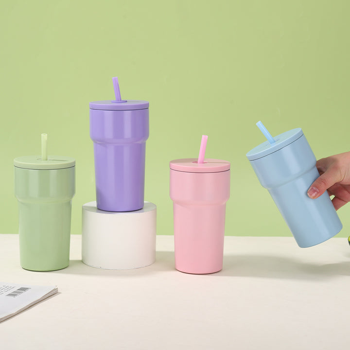 Unisex Insulated Drinking Cup with Dust Protection Lid and Straw Bowlift