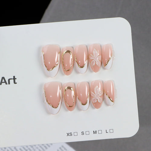 Elegant Press-On Nail Set with Gold Accents Bowlift