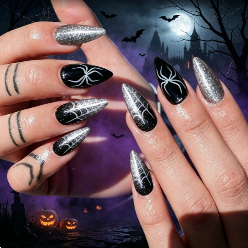 Halloween-Themed Spider Design Press-On Nails Bowlift