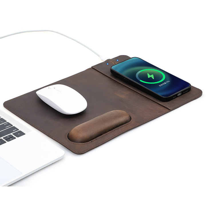 Leather Wireless Charging Desk Mat with Ergonomic Wrist Rest Bowlift