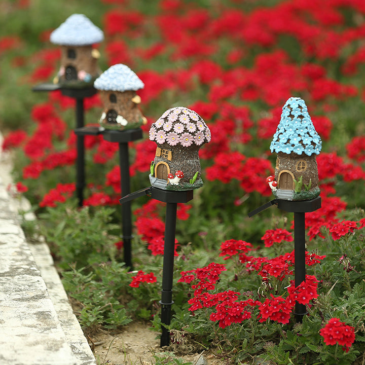 Whimsical Solar-Powered LED Fairy House Garden Stake Bowlift