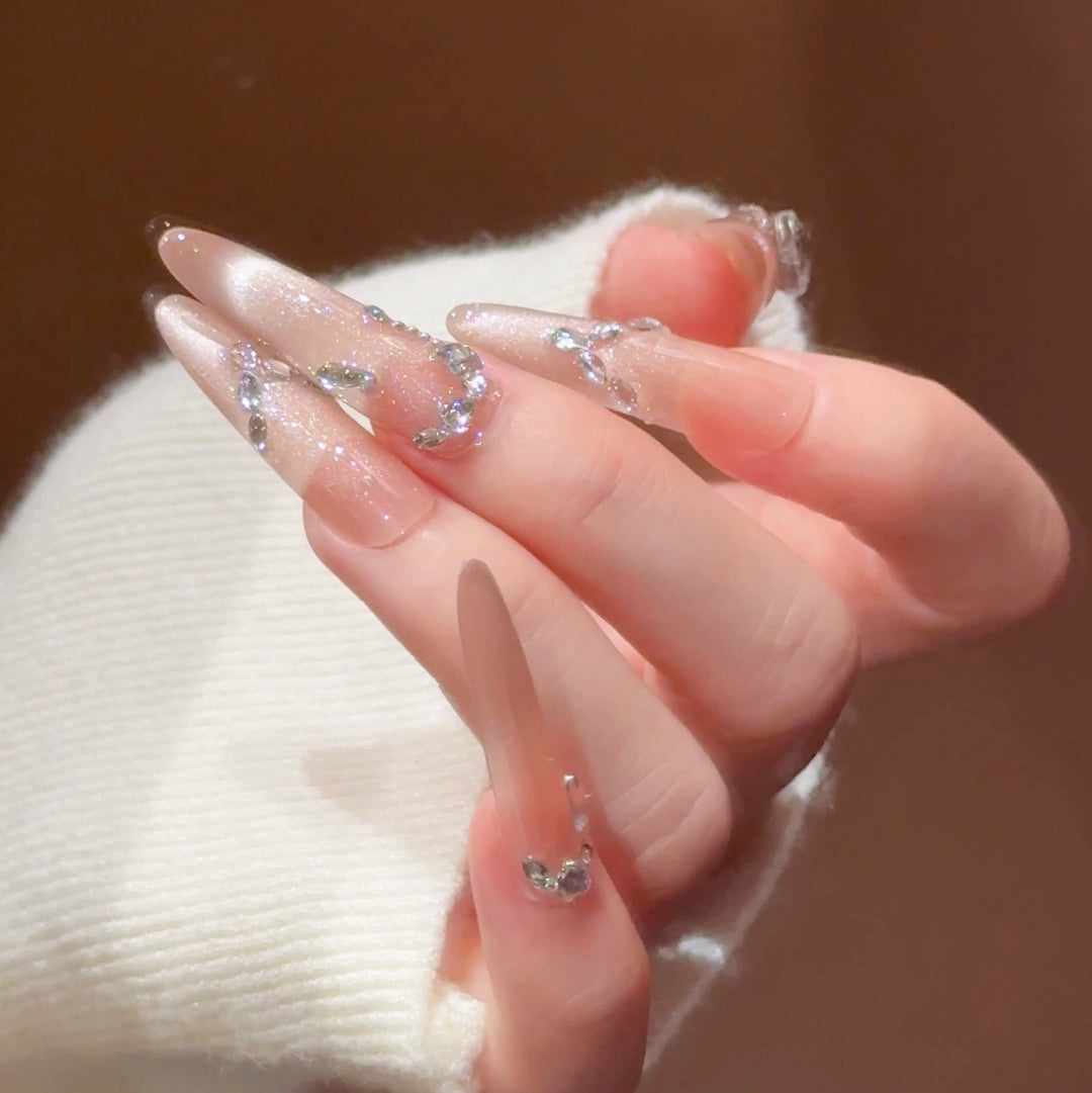 Luxury Rhinestone-Accented Stiletto Press-On Nails Bowlift