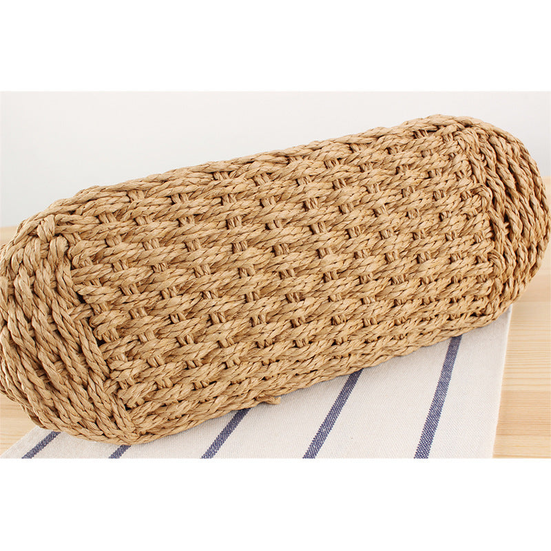 Handbag Made of Handwoven Straw with Elegant Faux Leather Handles Bowlift