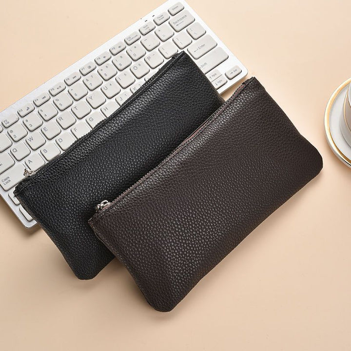 Textured Leather Zippered Pencil Case Bowlift
