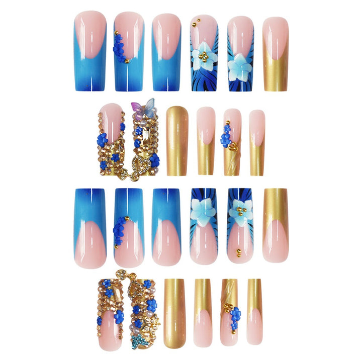 Artistic 3D Decorative Press-On Nails with Gemstone Accents Bowlift