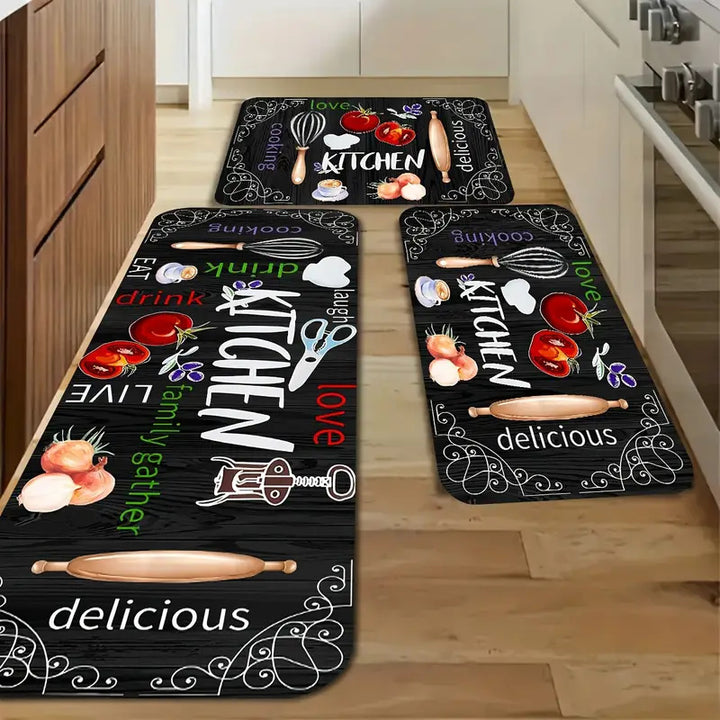 Anti-Fatigue Memory Foam Kitchen Runner and Square Mat Set with Non-Slip Backing Bowlift