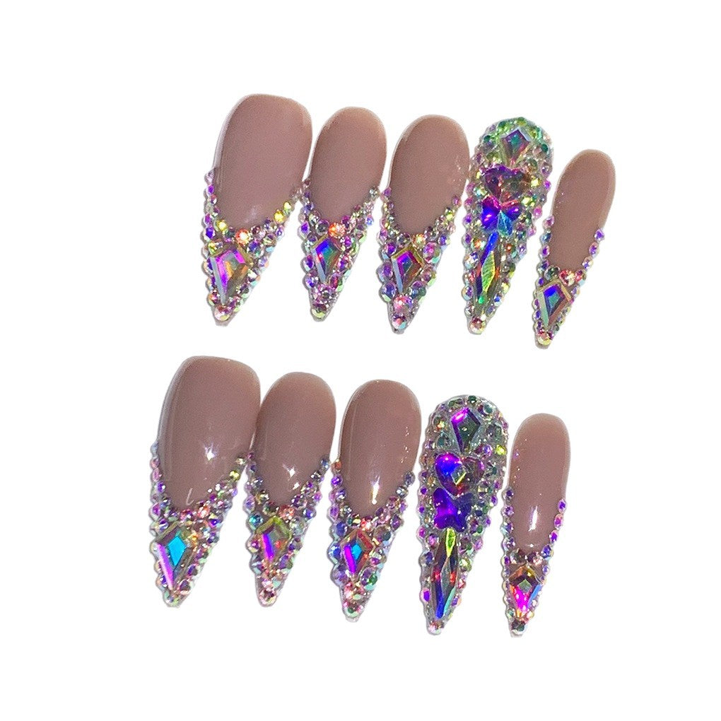Glamorous Rhinestone-Embellished Stiletto Nail Art Extensions Bowlift