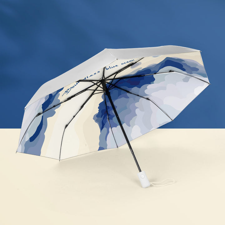 Women's Folding Umbrella with Wave Pattern Bowlift
