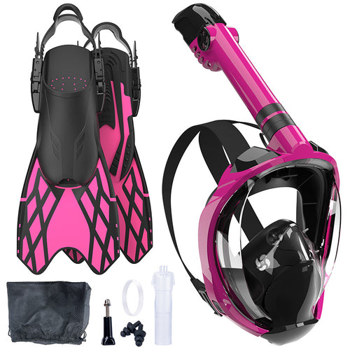 Snorkeling equipment with highly flexible fins and full face mask Bowlift