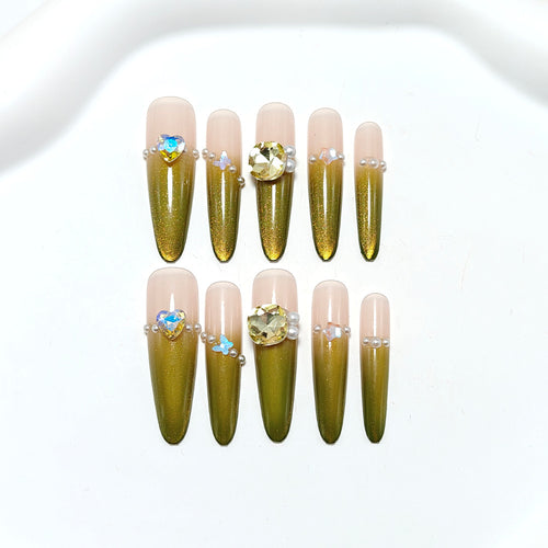 Elegant Artificial Nails with Rhinestone and Glitter Decorations Bowlift
