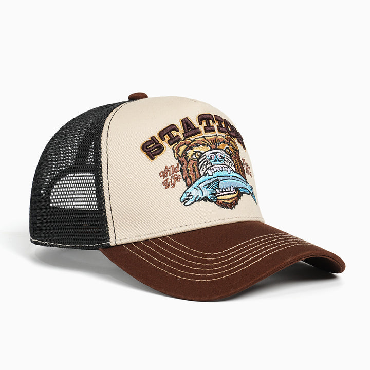 Women Trucker Cap with large embroidery design Bowlift