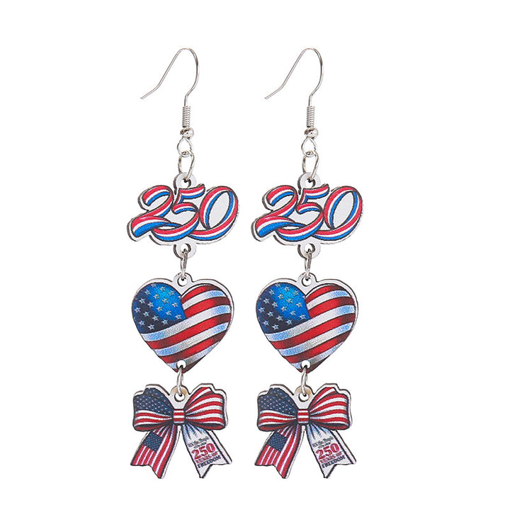 Women's nan patriotic triple-charm dangly novelty earrings with cowboy hat heart bow Bowlift
