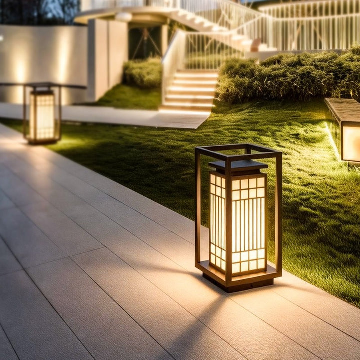 Japanese-Inspired LED Outdoor Lantern With Wooden Frame Bowlift
