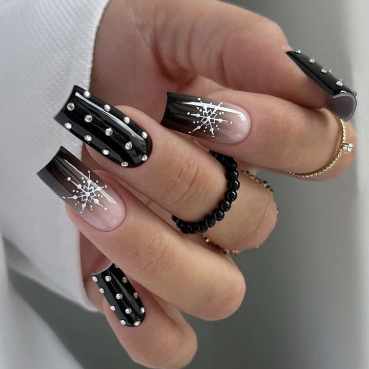 Acrylic Nail Set with Glamorous Rhinestone Accents Bowlift