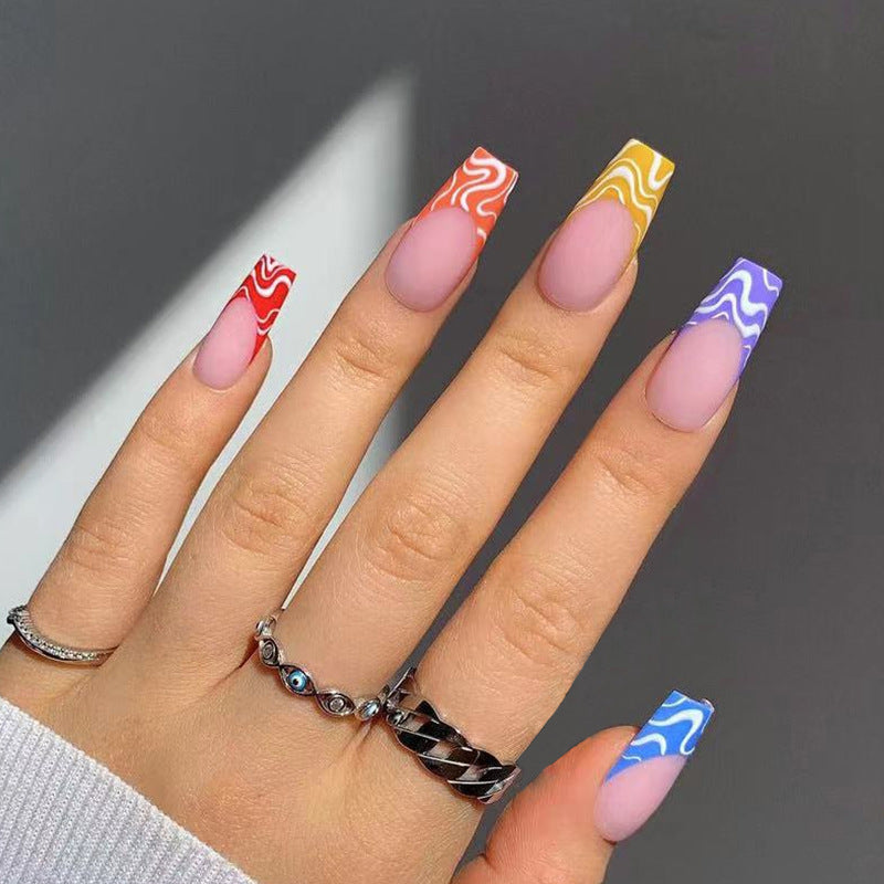 Artful Nail Extensions with Modern Color Pattern Bowlift
