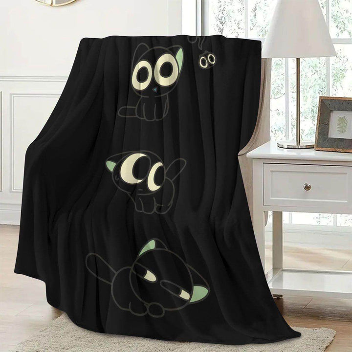 Cozy Cartoon Cat-Themed Fleece Throw Blanket