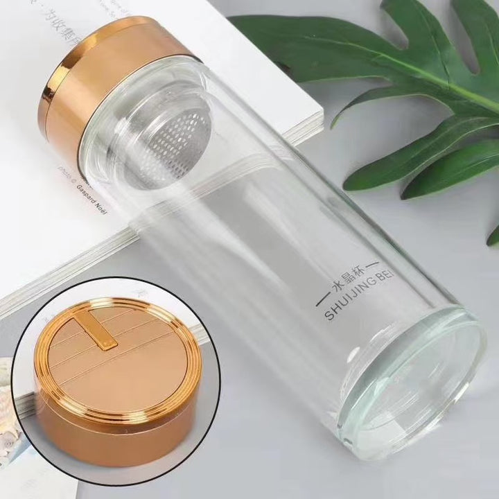 Women High-Quality Tea Glass Bottle with Integrated Stainless Steel Strainer Bowlift