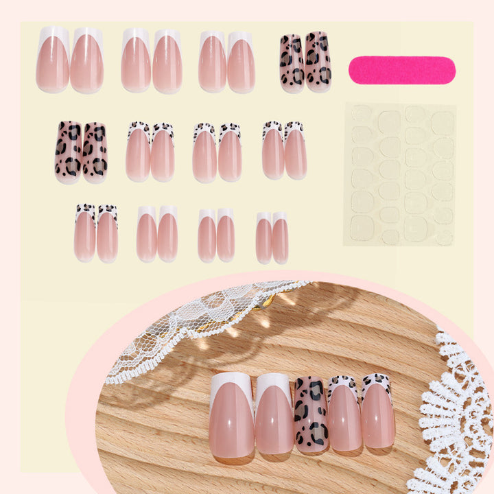 Artificial nail set with elegant flower and leopard design Bowlift