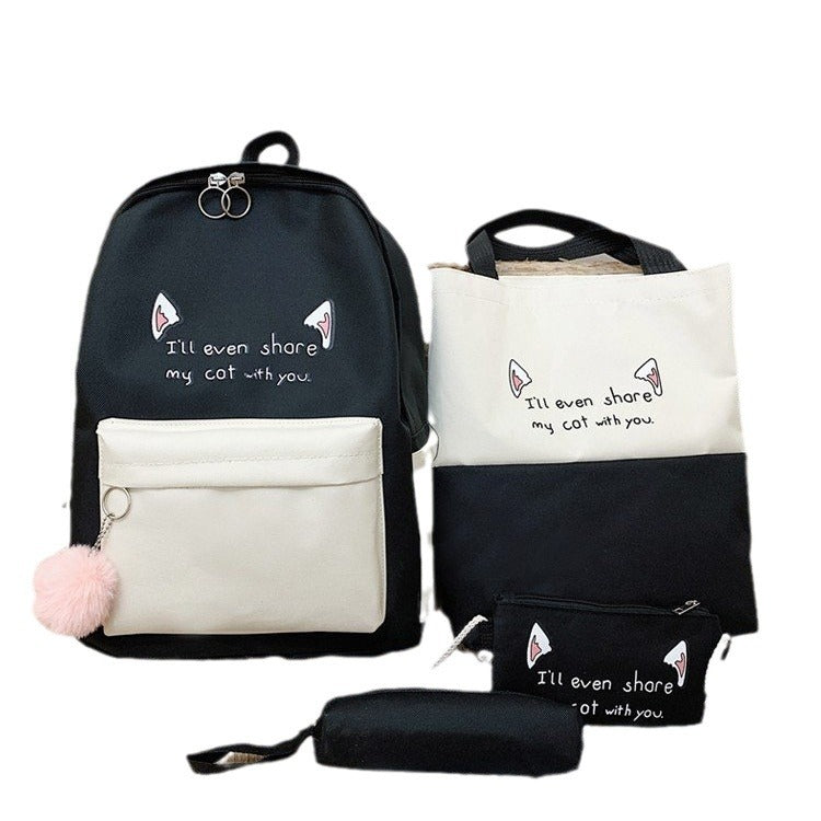 Fun-Themed Cat Print Backpack Set Bowlift