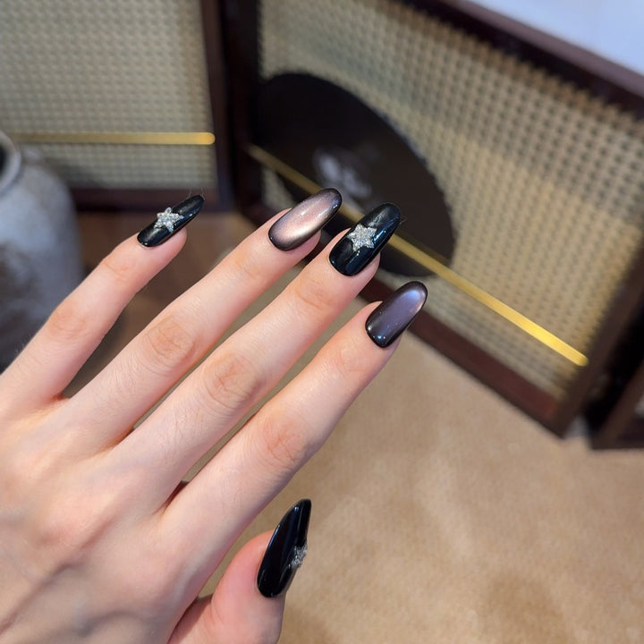 Glamorous Press-On Nail Enhancements with Rhinestone Accents Bowlift