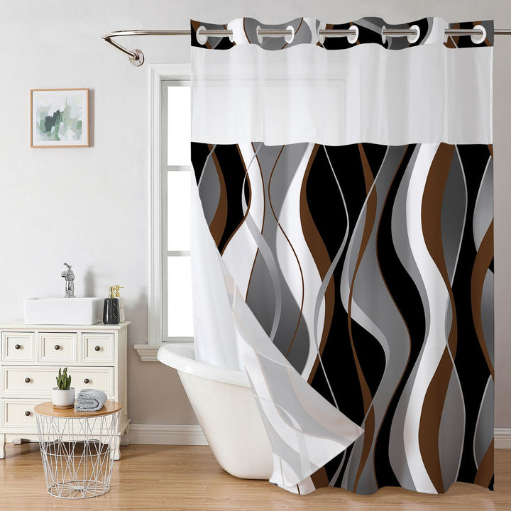Modern Abstract Wave Pattern Shower Curtain Bowlift