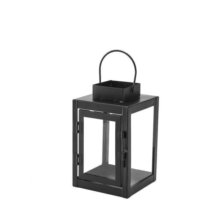 Square Metal and Glass Tealight Lantern with Front Door and Carry Handle Bowlift