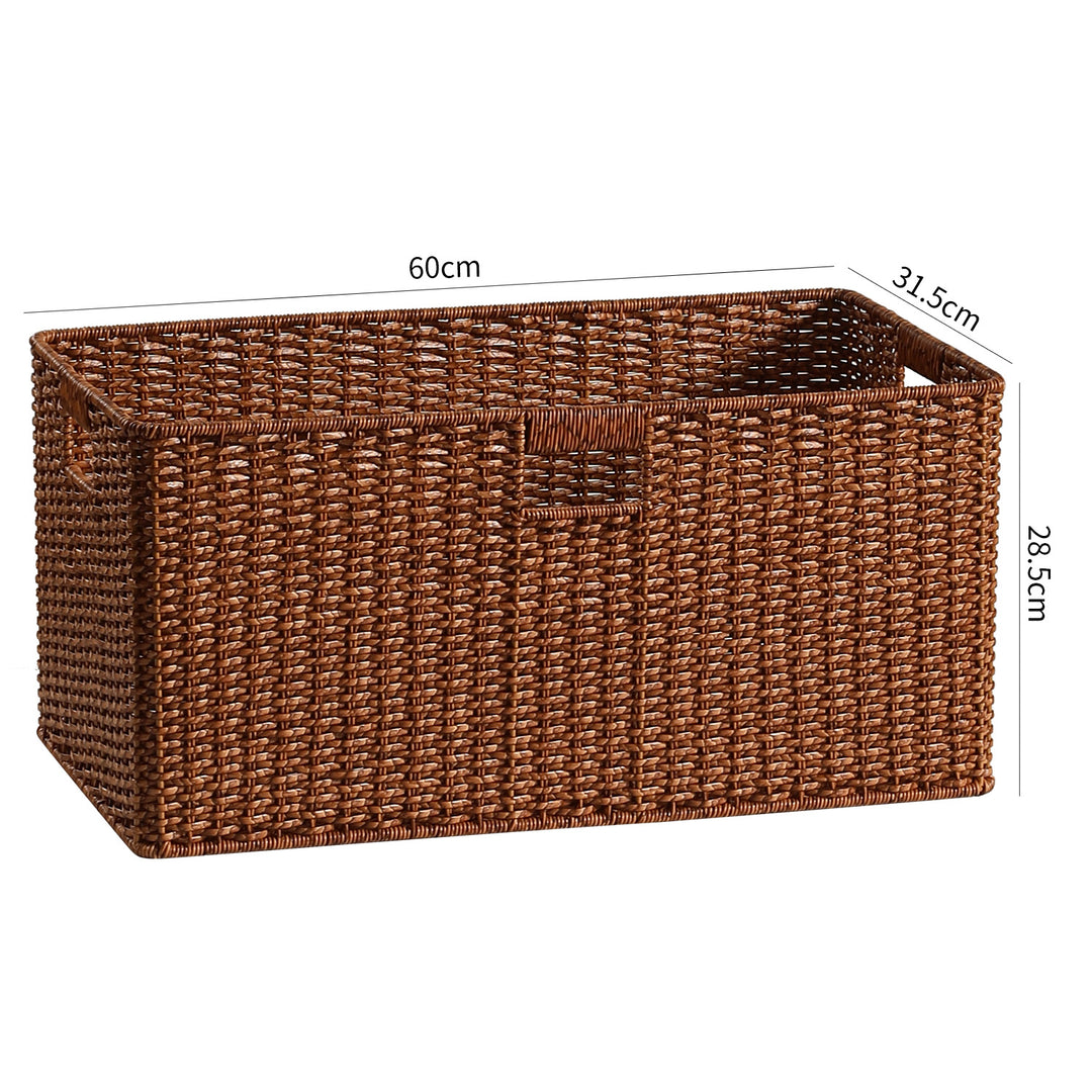 Handwoven Rectangular Storage Basket with Cut-Out Handles Bowlift