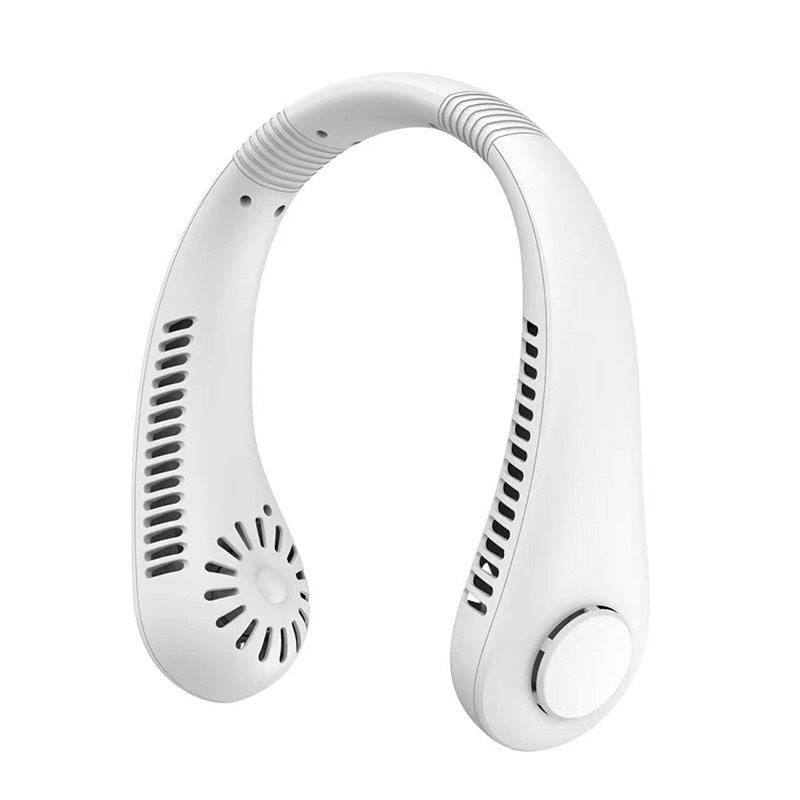Cooling hands-free wearable neck cooling band with dual brushless vortex vents Bowlift
